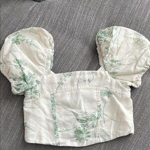 Zara- Floral Puff Sleeve Linen Crop Top (6)